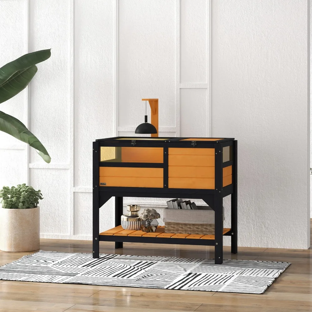 

Деревянный черепаховый дом с полкой для хранения, легкой опорной рамой, подносом