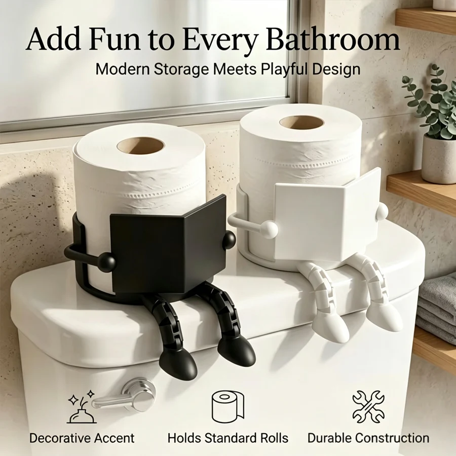 2/1Pc Human‑Shaped Toilet Paper Holder, Freestanding Plastic Tissue Dispenser, Novelty Bathroom Decor, Gift for Restroom Reading