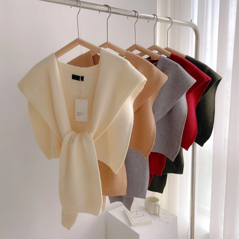 

2Pcs Spring Summer Women's Shawl Wool Triangle Spring Short Knitted Scarf Shoulder Neck Warm Protection Casual Fashionable Towel