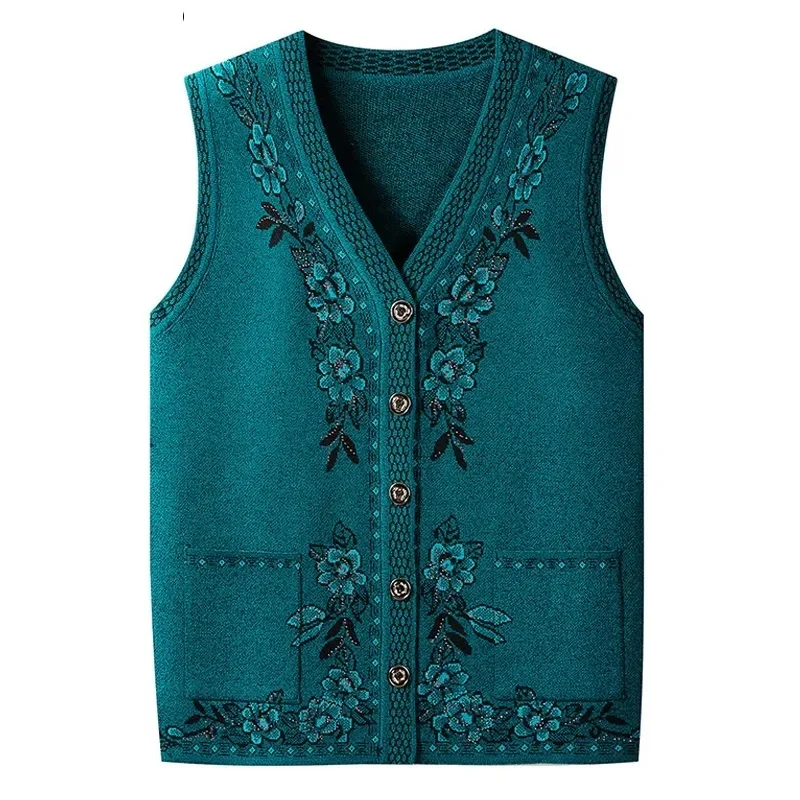 Gilet lavorato a maglia da donna anziana di mezza età di grandi dimensioni primavera autunno maglione senza maniche cappotto madre gilet giacca