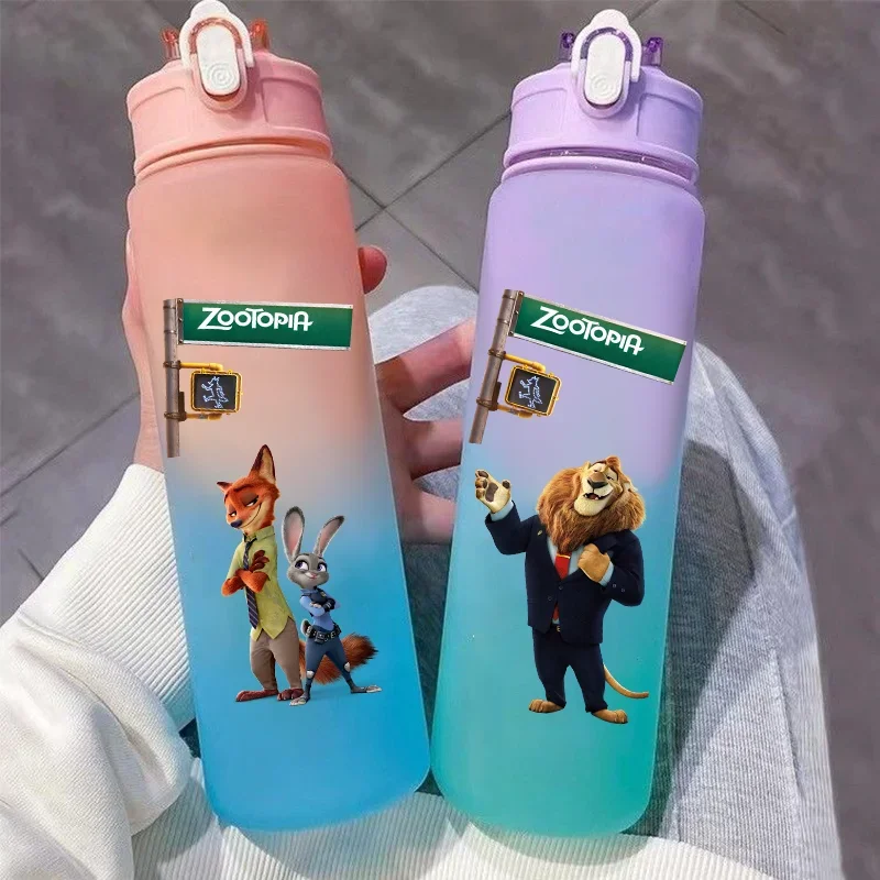 750ML Zootopia Cartoon Large Capacity Plastic Water Bottle Outdoor Sports Leak Proof Water Bottle Portable Gradient Water Cup