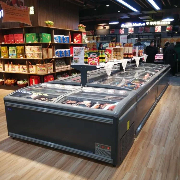 Best selling island freezer refrigeration equipment display showcase sliding door ice cream fridge merchandiser