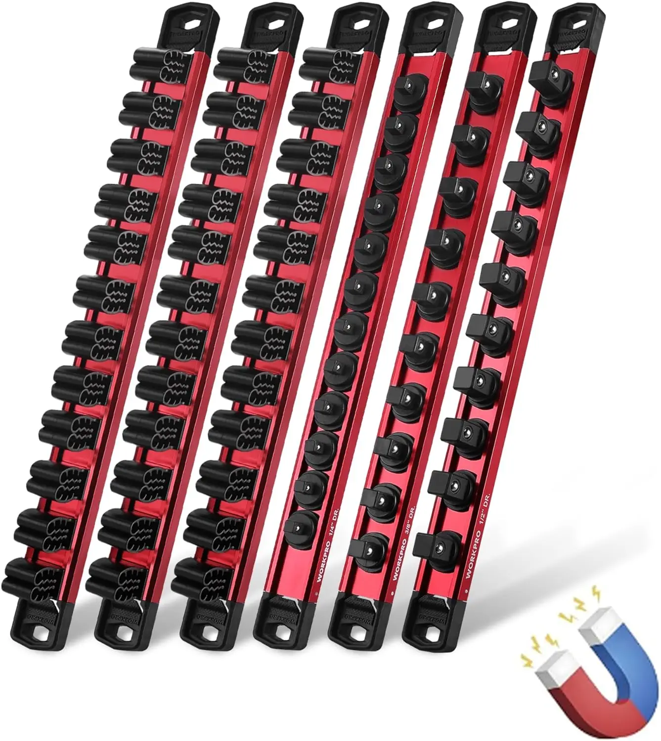 

6-Piece Magnetic Socket and Screwdriver Organizer Set with Rails for Tool Storage (Sockets Not Included)