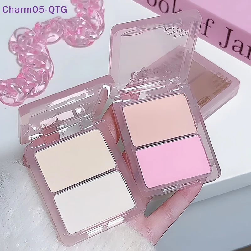 Hot DIKALU Two-tone Highlight Contour Palette Matte White Highlighter Grey Brown Nose Shadow Face Bronzer Brighten Powder Makeup