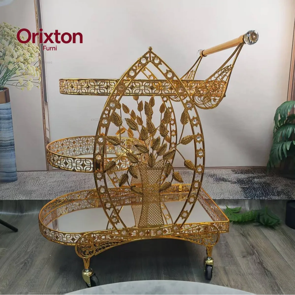 food truck trolley high-end metal glass light luxury retro food delivery dessert cart red wine mobile coffee table