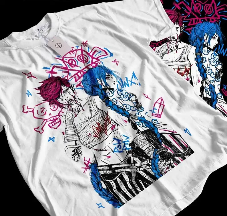 Jinx Arcane Vi T-Shirt Anime Janpanese Cartoon Graphic Shirt All Size  Graphic T Shirts  Oversized T Shirt Women's Clothing