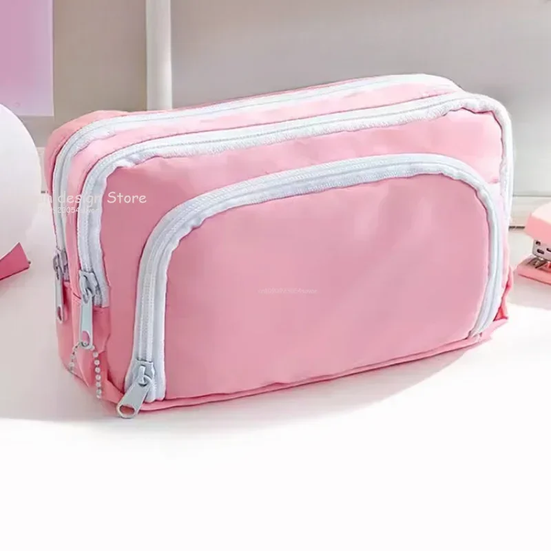 Girls School Supplies Pink Aesthetic Pencil Bag Large Capacity Pencil Cases Cute Korean Stationery Holder Bag Zipper Pencil Case