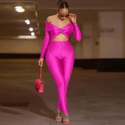Sexy Off the Shoulder Birthday Jumpsuit for Women Night Club Outfit Party Hollow Out Ruched Skinny Long Sleeve Rompers Full Body
