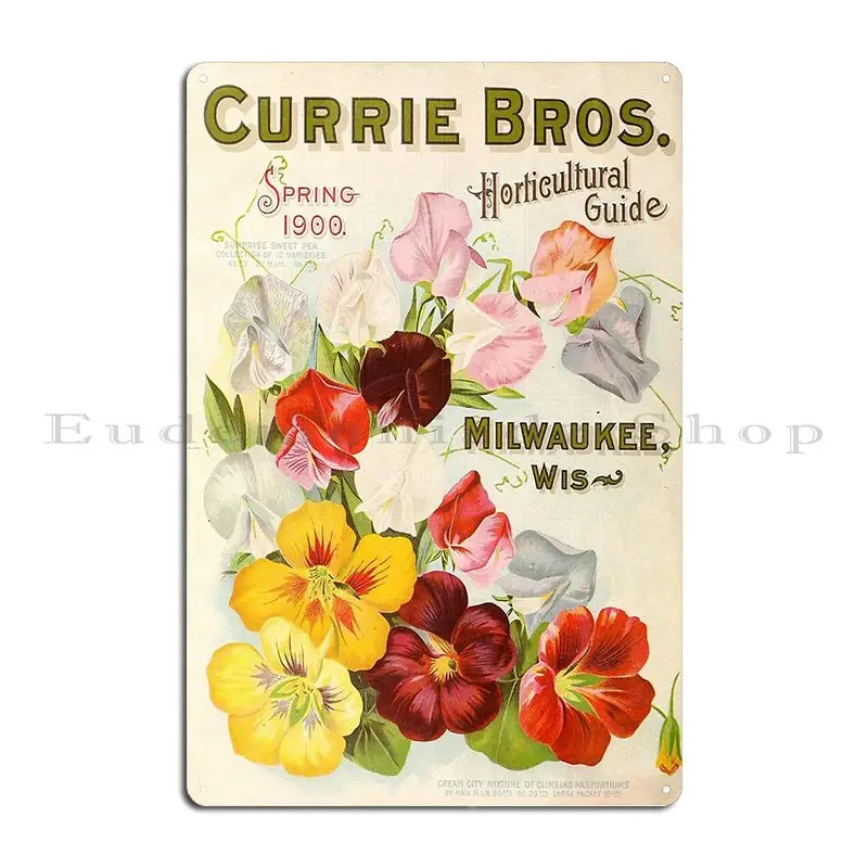 Vintage 1900 Currie Bros Spring Horticultural Guide Metal Plaque Classic Wall Cave Printing Mural Wall Decor Tin Sign Poster