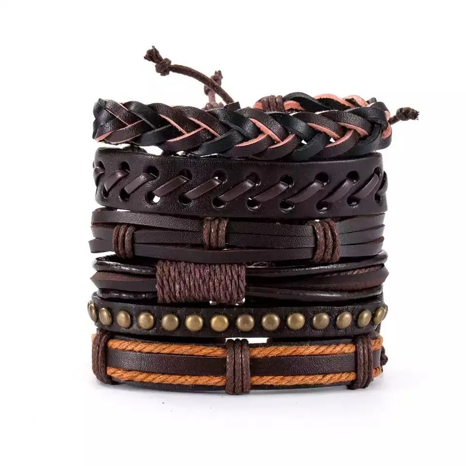Retro Punk Gothic Harajuku Rock and roll Fashionable Individuality Hand knitting Leather Bracelet  Assembly Accessory Men