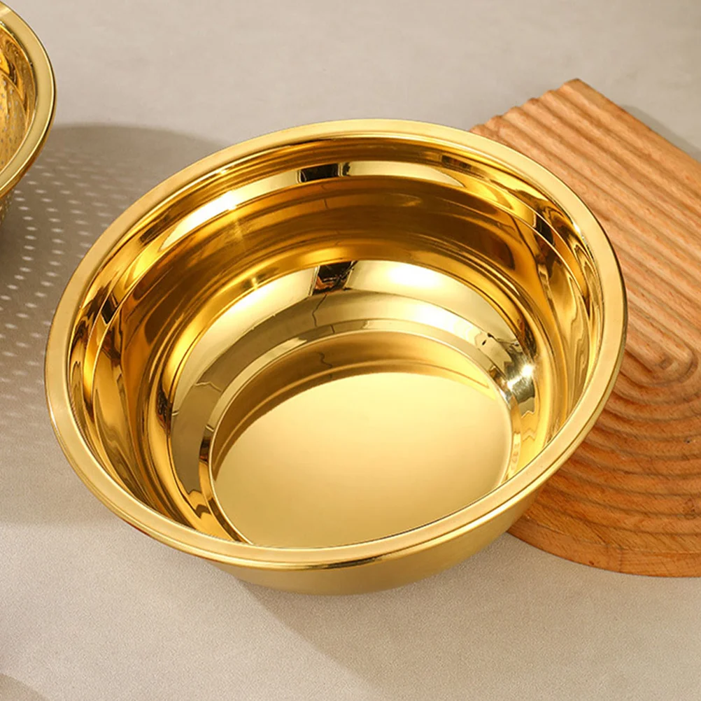 

2pcs Golden Steel Colander Bowl 18cm Colander Strainer Round Drain Basket Sink Filter Strainer Kitchen Food Storage