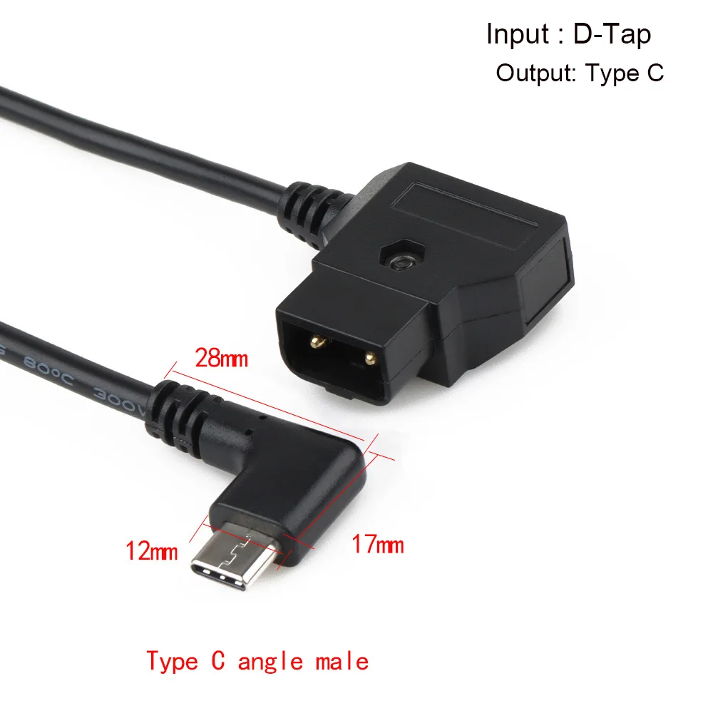 LANO Black 1FT / 2FT / 3FT D-Tap to Type C Cable for V Mounting Battery D-Tap Input to Type C Output Charging Wire Line