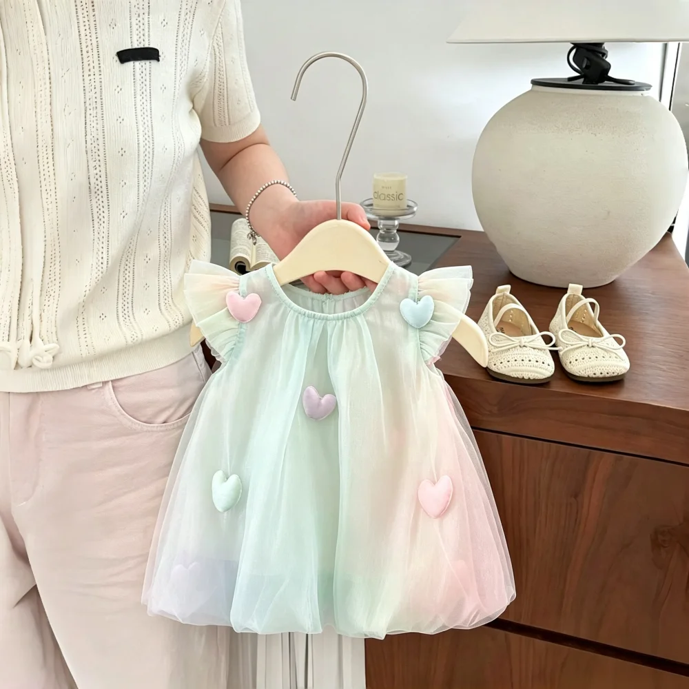 Baby Girls' Dress Summer Love Gauze Princess Girls' Dress Lovely Beach Baby Dress Baby Girl Clothing ﻿