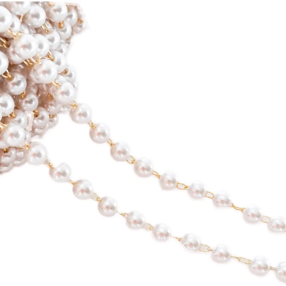 14K Gold-plated 6mm Imitation Pearl Chain, Homemade Shell Material Bracelet, Necklace, DIY Jewelry Accessories