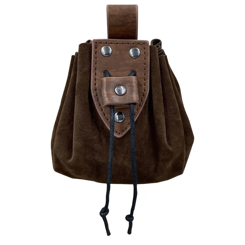 Medieval leather buckle bag with hanging belt, coin purse, retro waist bag