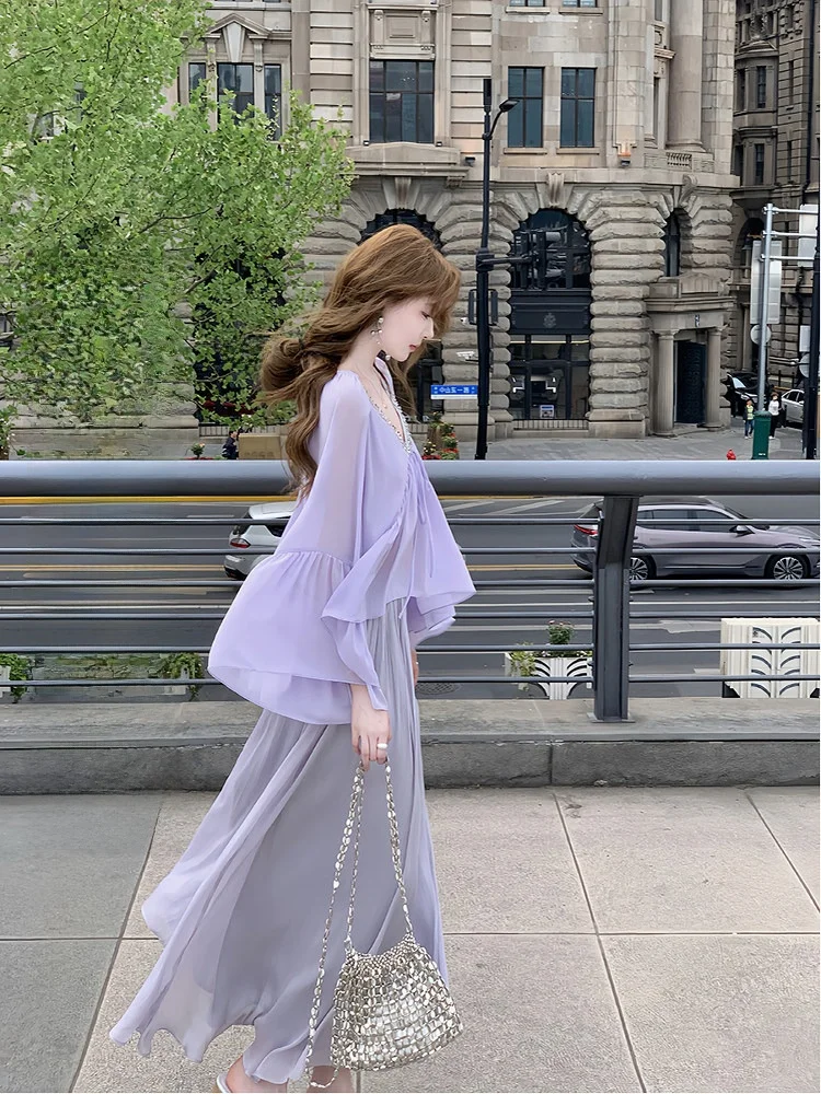 

White Beads Head over Elastic Sve Top een Vegetable【YanDai】Chiffon Me Sequin Slim Fit irt