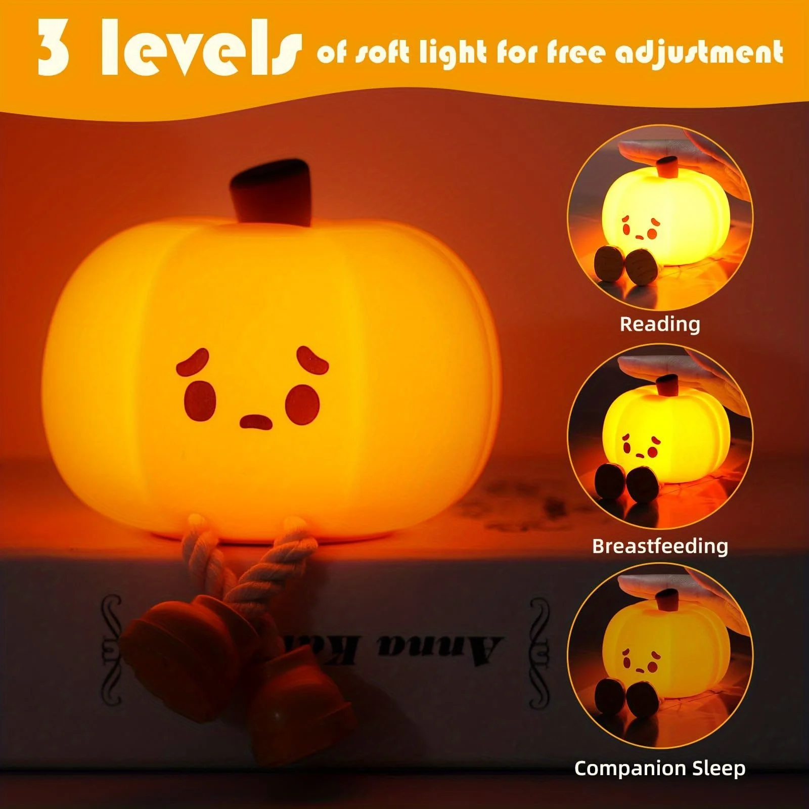 Crying Pumpkin Night Light - Dimmable Nursery Mood Lamp with Volume Control for Bedroom Desk Halloween Decor