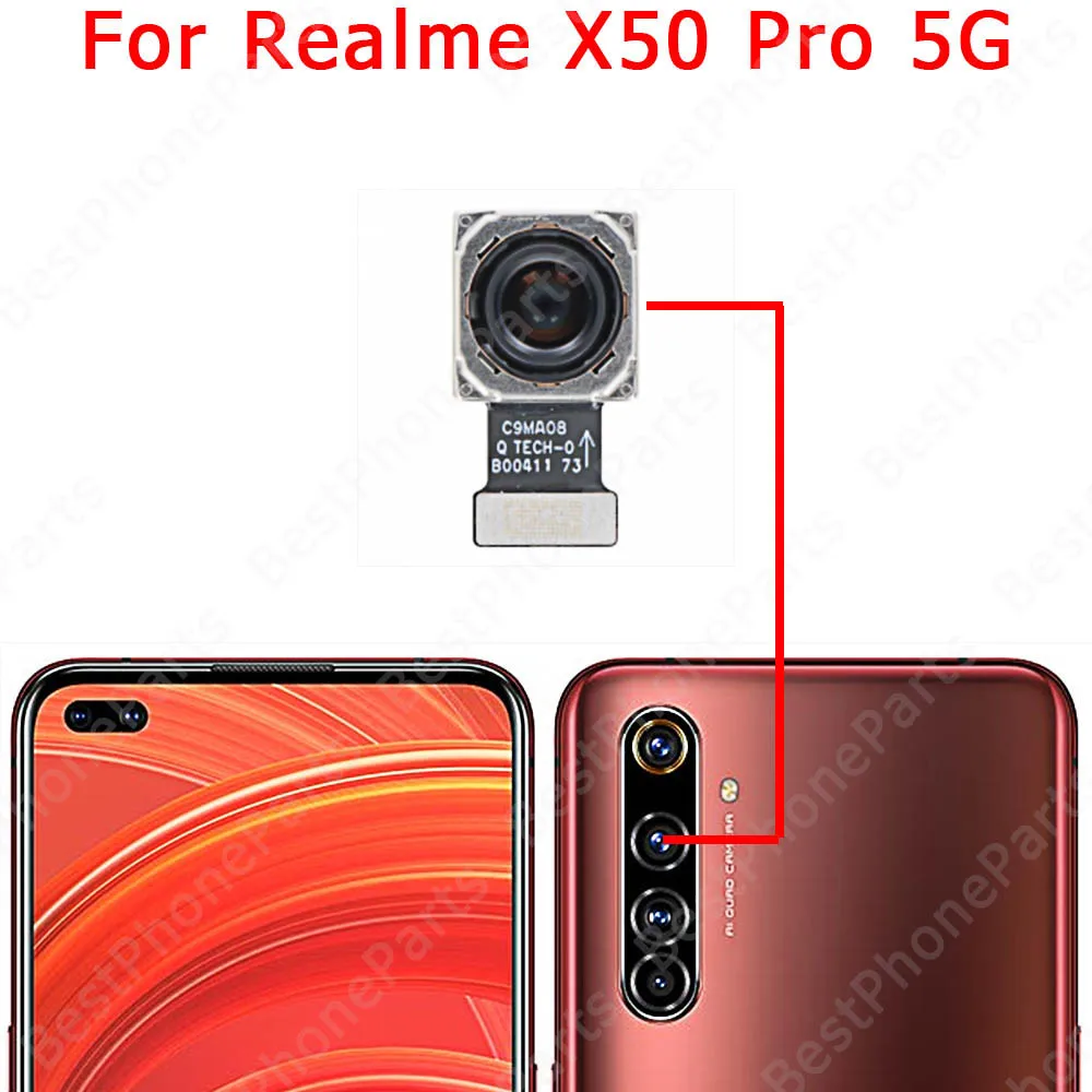 Front Selfie Rear Camera For Realme XT X7 X50 Pro 5G Facing Back View Camera Module Flex Cable Replacement Spare Parts