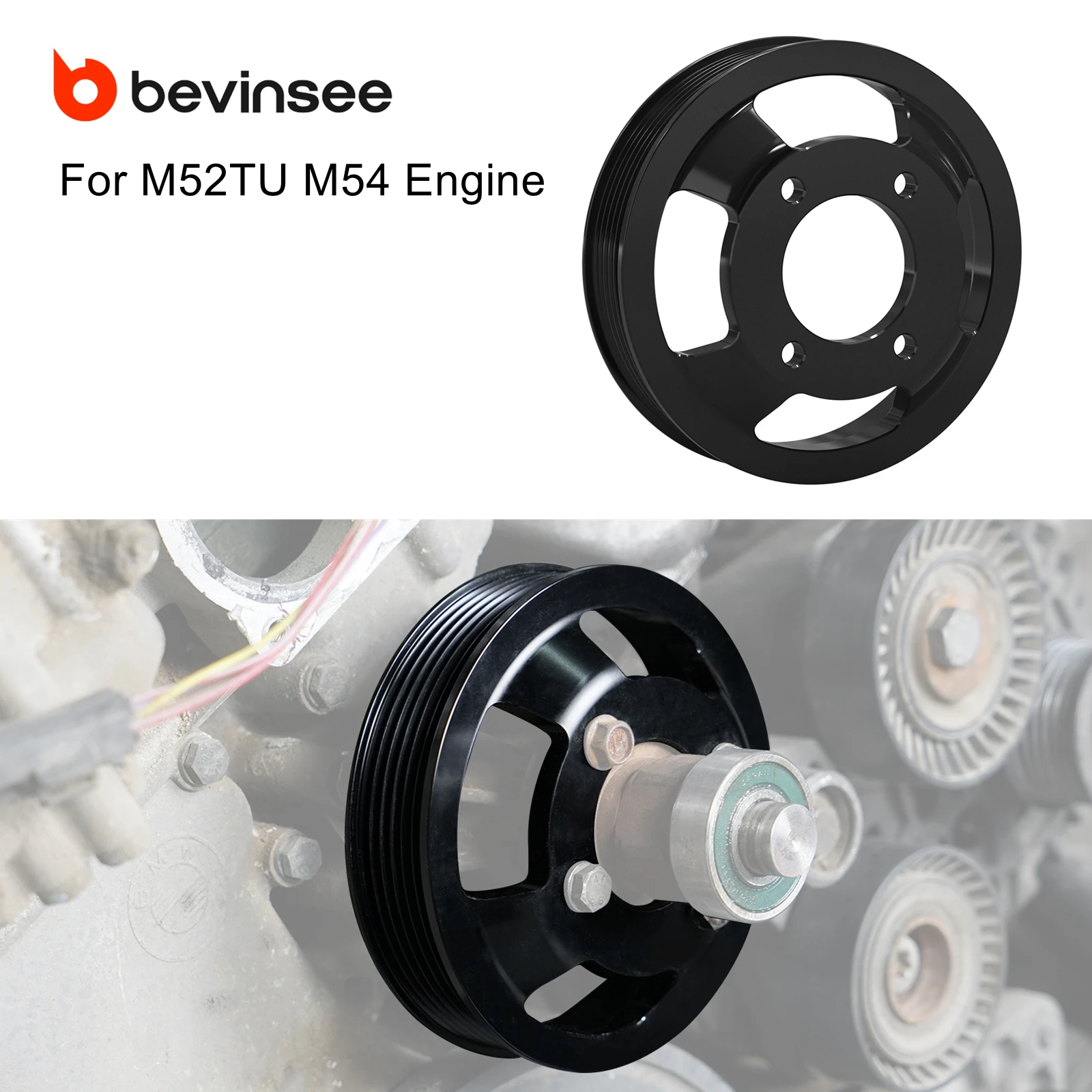 

BEVINSEE Aluminum Water Pump Pulley for BMW E39 525i 528i 530i,E46 325i 328i 330i,X3 E83,X5 E53,Z3 Z4, Replace 11 51 1 436 590