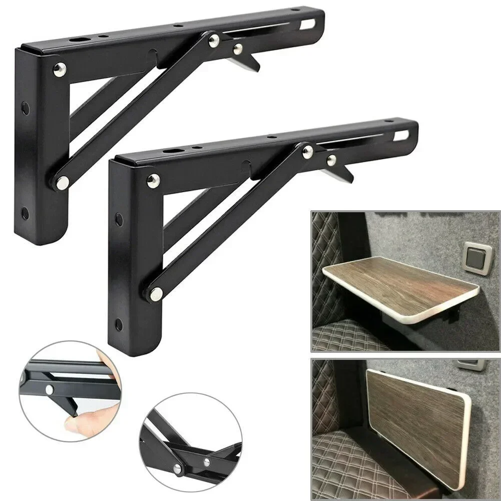 2Pcs Black Finish New Campervan Folding-Bracket Table Shelf Interior Accessories For Motorhome Caravan Camper Van Brackets