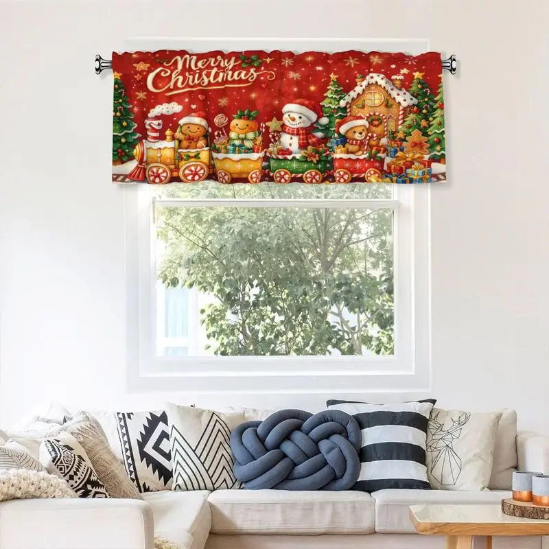 VIKAMA Christmas Short Curtains Valances Xmas Train Snowman Gingerbread Kitchen Window Home Winter Holiday Window Decor
