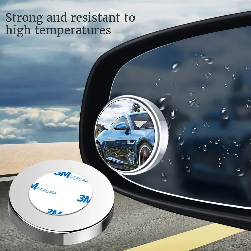 2 Pcs Round Frame Convex Blind Spot Mirror Safety Driving Wide-angle 360 Degree Adjustable Clear Rearview Mirror Car Accessories