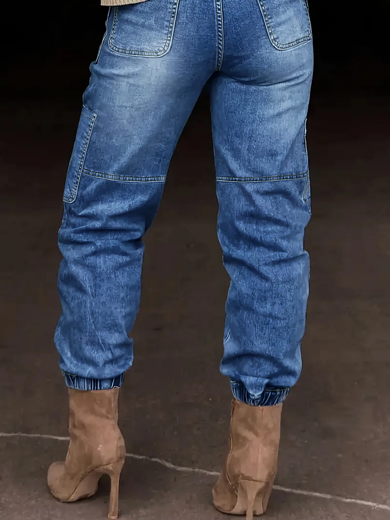 ارتفاع الخصر بالإضافة إلى حجم نحيل الجينز المرأة الرجعية غسلها زر التفاصيل مرونة كبيرة الحجم المرأة الدنيم السراويل #5