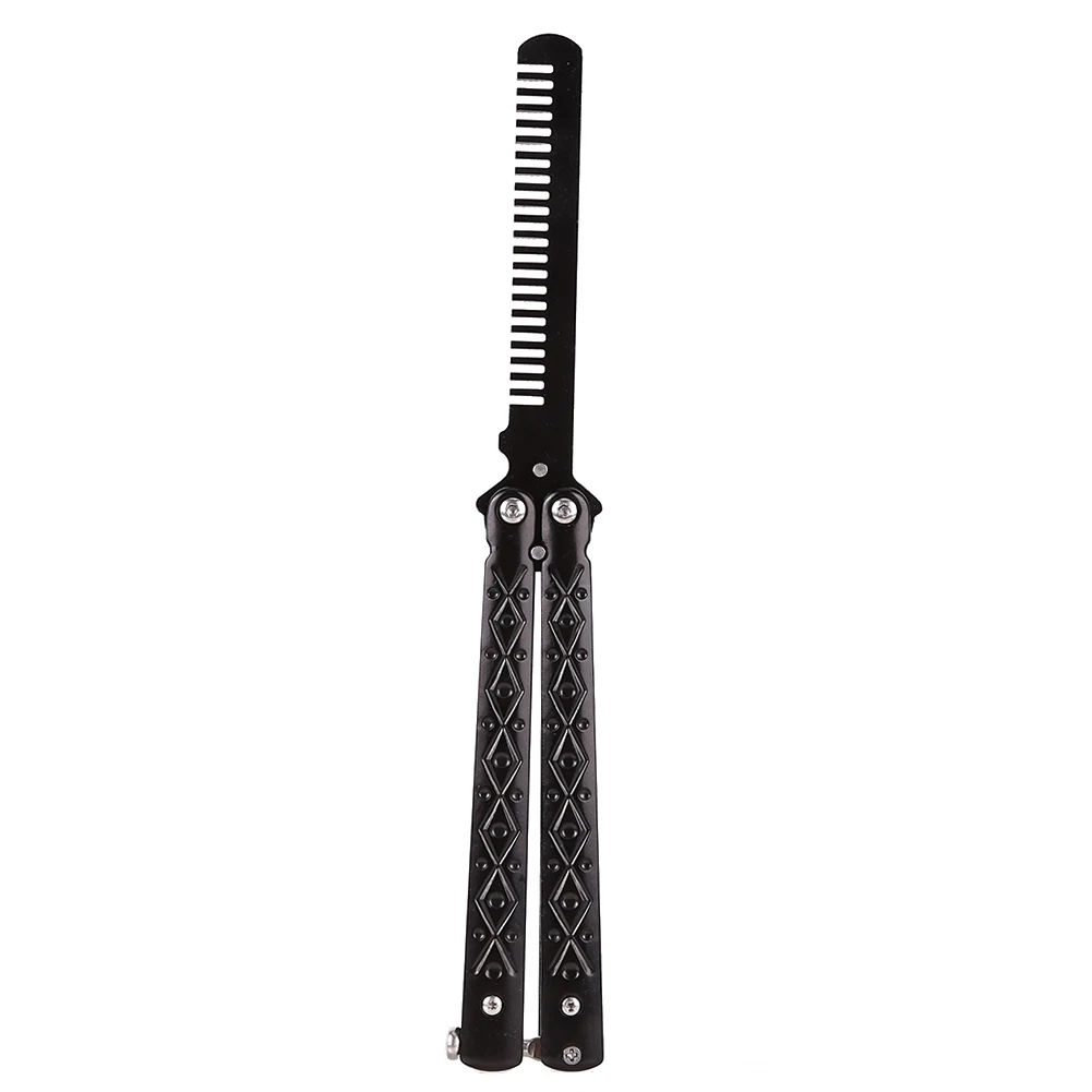 Foldable Comb Balisong Trainer Practice Training Butterfly Cutter Comb Beard Moustache Brushes Hairdressing Styling Tool