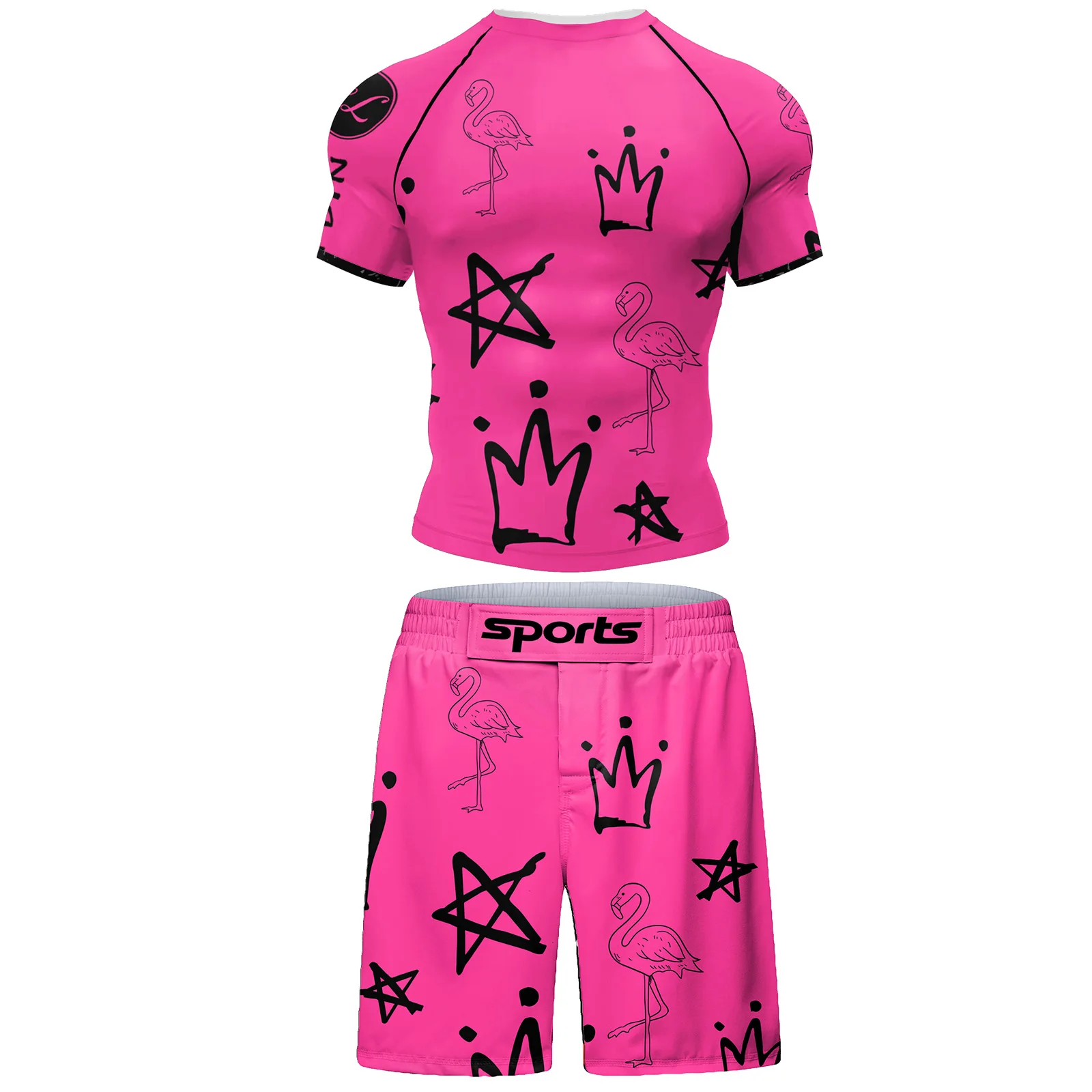 Chie Lundin-Camiseta de gimnasio Atlético rosa para hombre, pantalones cortos de protección uv, BJJ jiu jitsu, Rash Guard, MMA Grappling