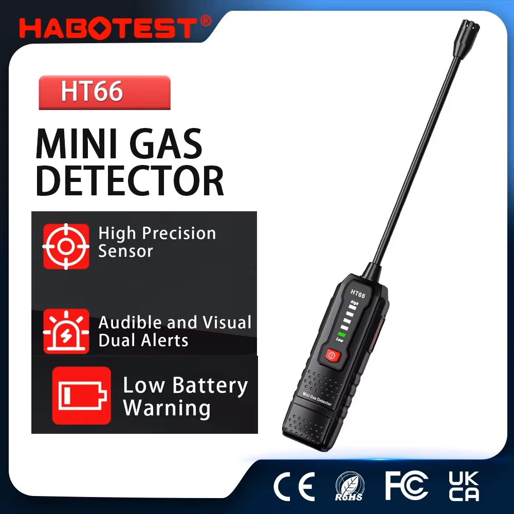 

HABOTEST HT66 Gas Leak Detector Combustible Natural Methane Gas Leak Detector 50-1000PPM Sound Alarm Gas Tester