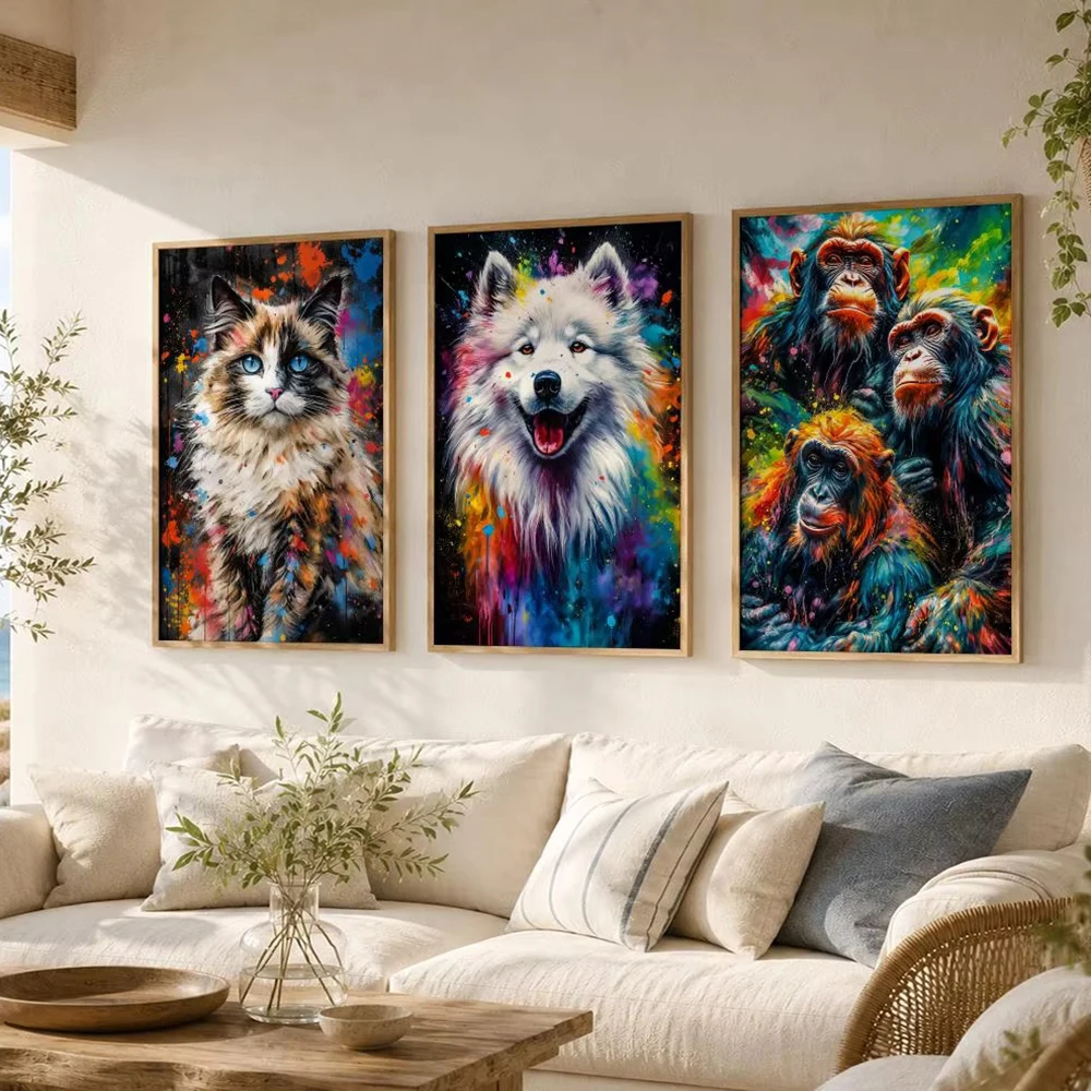 Splash Animal Leinwandbild, bunte Tierposter und -drucke, Graffiti-Kunst, Wandbild, Wanddekoration für Schlafzimmer und Innenräume. – Detail 5