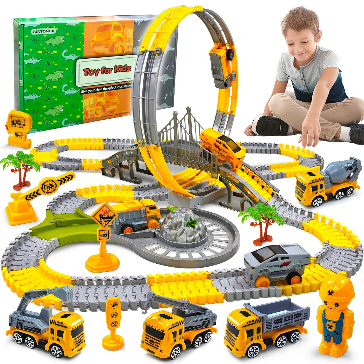 

Детский электрический трековый автомобиль, поезд, игрушки 142-208 шт., инженерный образовательный подарок на день рождения