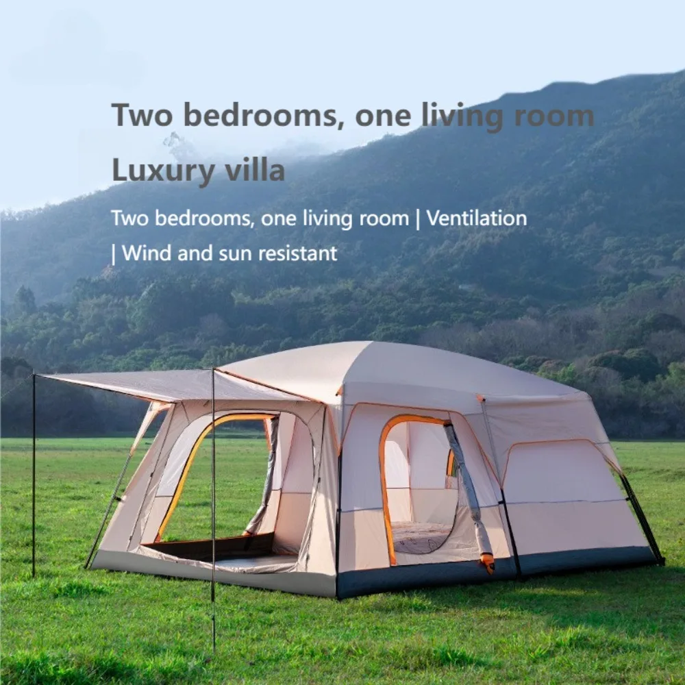

Large Camping Tent 4-12 Person 2 Rooms 1 Living Room Rainproof Portable Outdoor Picnic Tent Foldable for Group Travel