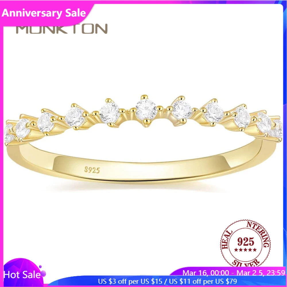 

Monkton 14K Gold Plated 925 Sterling Silver Wedding Bands for Women Stackable Cubic Zirconia Half Eternity Engagement Rings