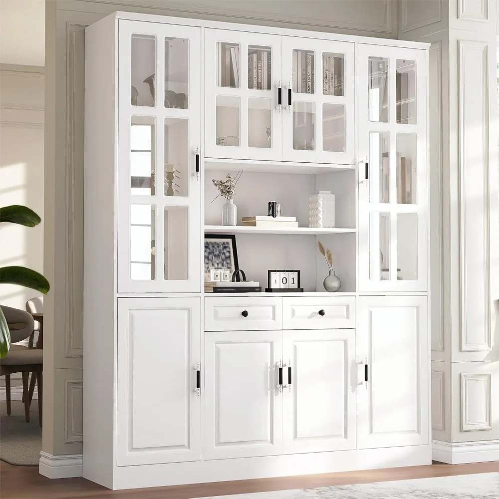 

Kitchen Pantry Storage Cabinet, 78.7" Tall Pantry Cabinet with Glass Doors & Drawers, Freestanding Utility Pantry Cabinet