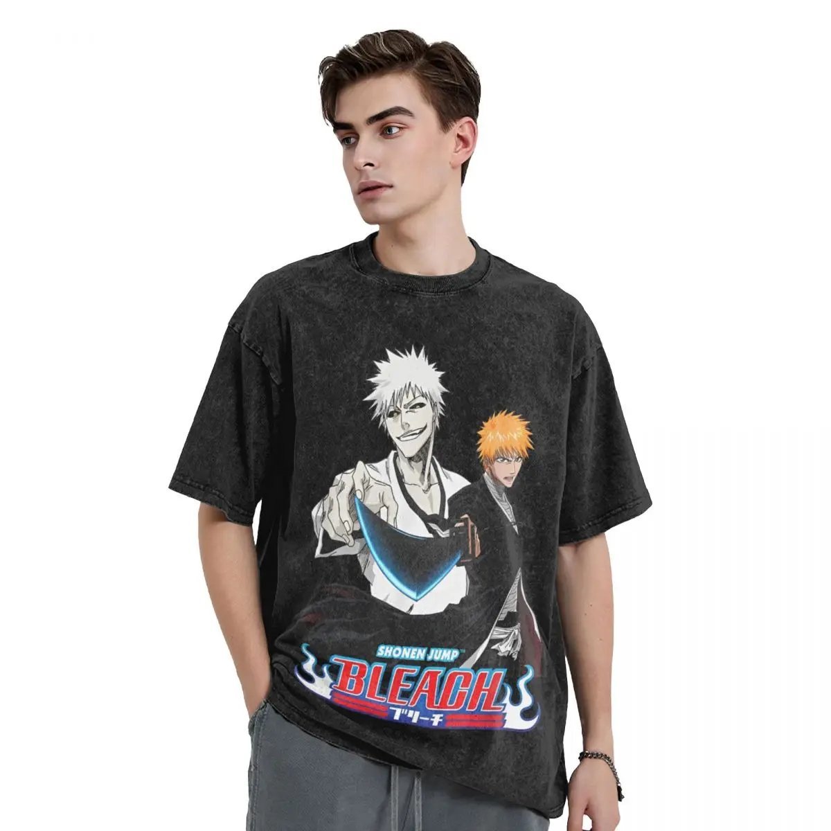 Bleachs Hollow Ichigo Washed T Shirts Streetwear Hip Hop Retro T-Shirt Anime Tees Tops for Men Women Cotton High Street Summer