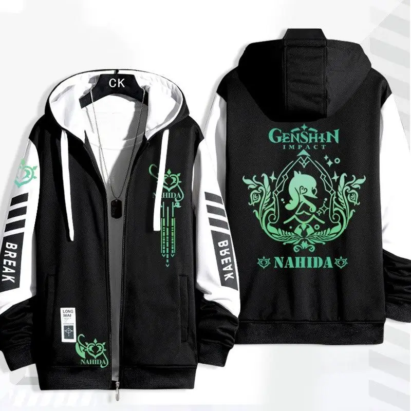 Anime Genshin Impact Nahida Jackets Autumn Winter Outerwear Fashion Hooded Outwear Slim Fit Hoody Birthday Gifts Boys Girls