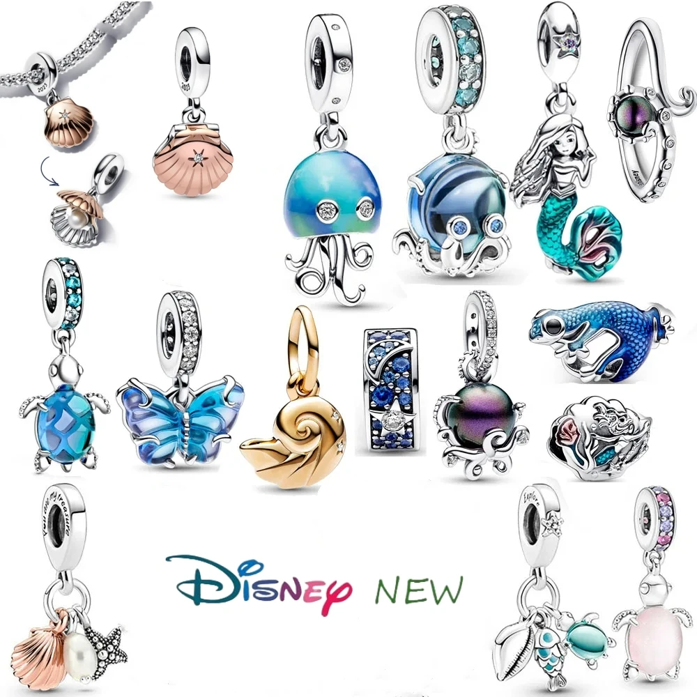 Disney Mermaid Series Ocean Pearl Shell Crab Turtle Charm Pendant Suitable For Original Bracelets Jewelry Party Gifts