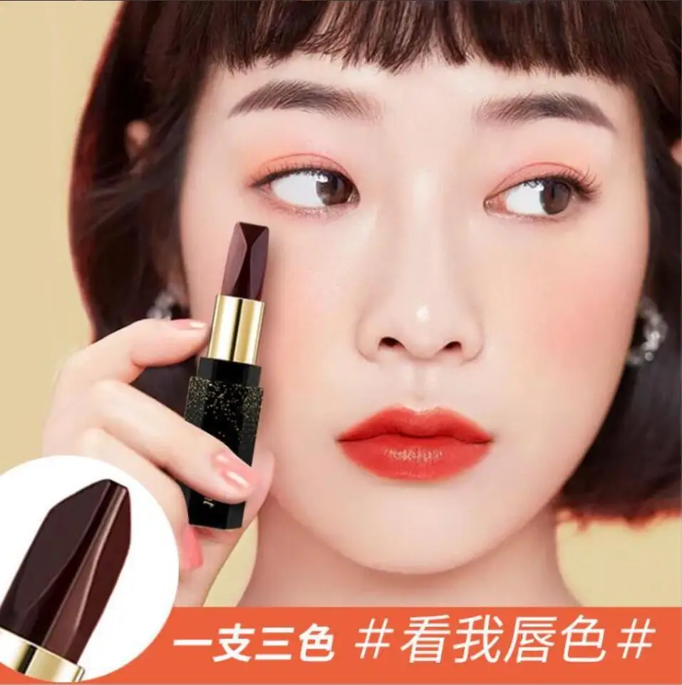 Black Rose Diamond Section 3 colors in 1 Attraction Lipstick Temperature Magic Color Change Velvet Waterproof  Makeup T2217