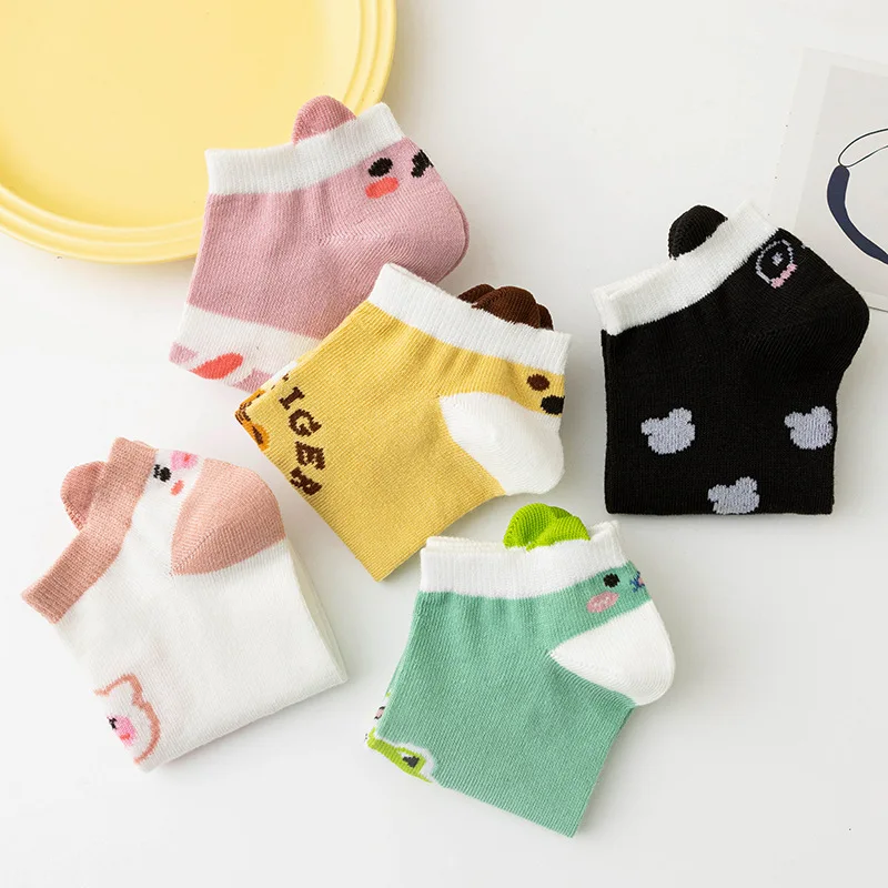 Meias curtas invisíveis para mulheres, meias fofas de animais cartoon, tornozelo cutesox para menina, Coreia japonesa Harajuku, moda engraçada, primavera e verão, 5 pares