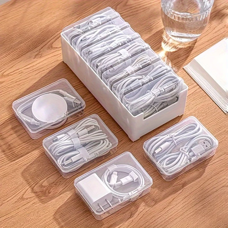 1 Set Clear Cable Management Box-Sleek&Efficient Cord Organizer with 7 Compartments-Perfect Container Power Strips USB Chargers