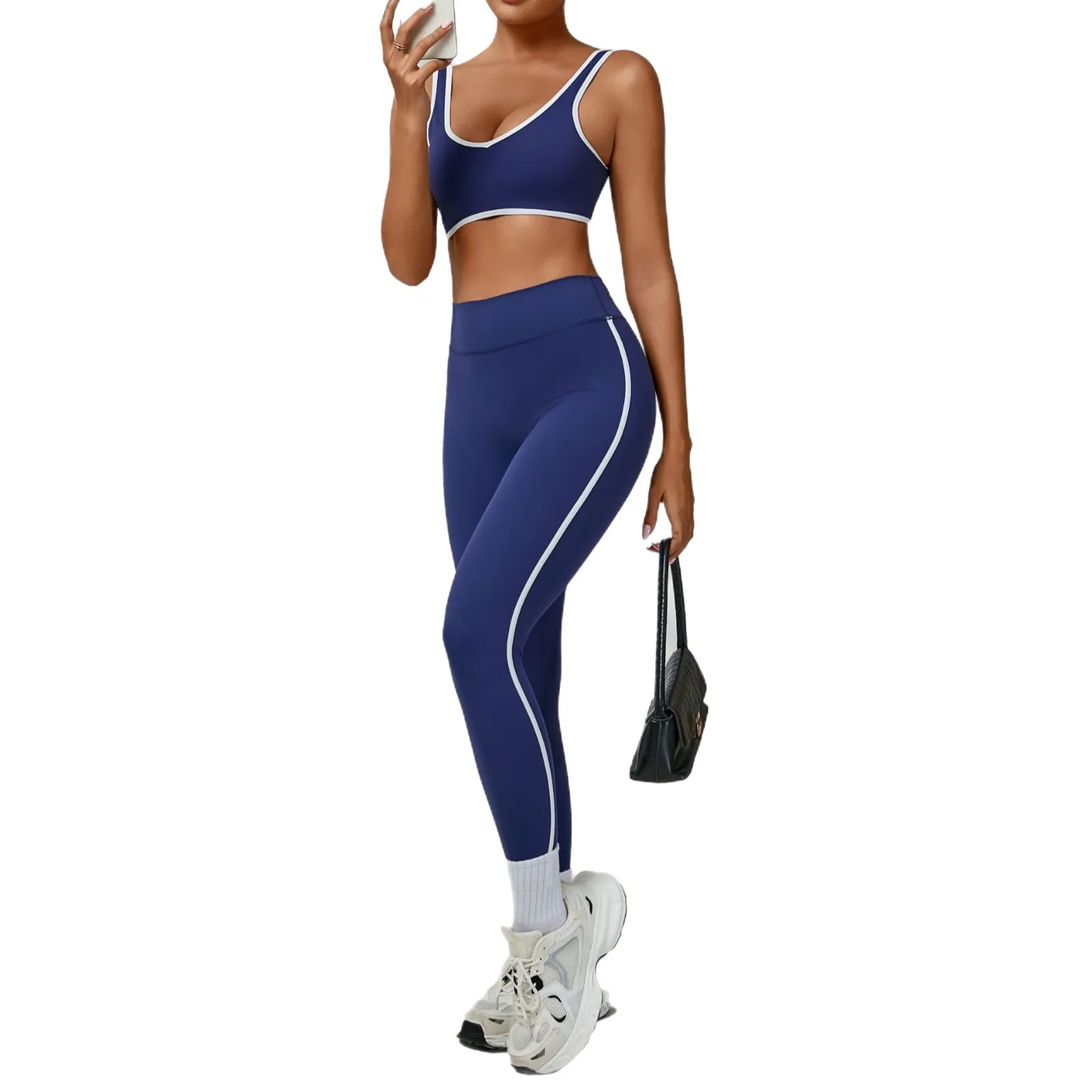 

Yoga Sets Sports Fitness High Waist Beautiful Back Tight Nude Quick-drying Outdoor Sports Workout Clothing Gym Leggings Suit.
