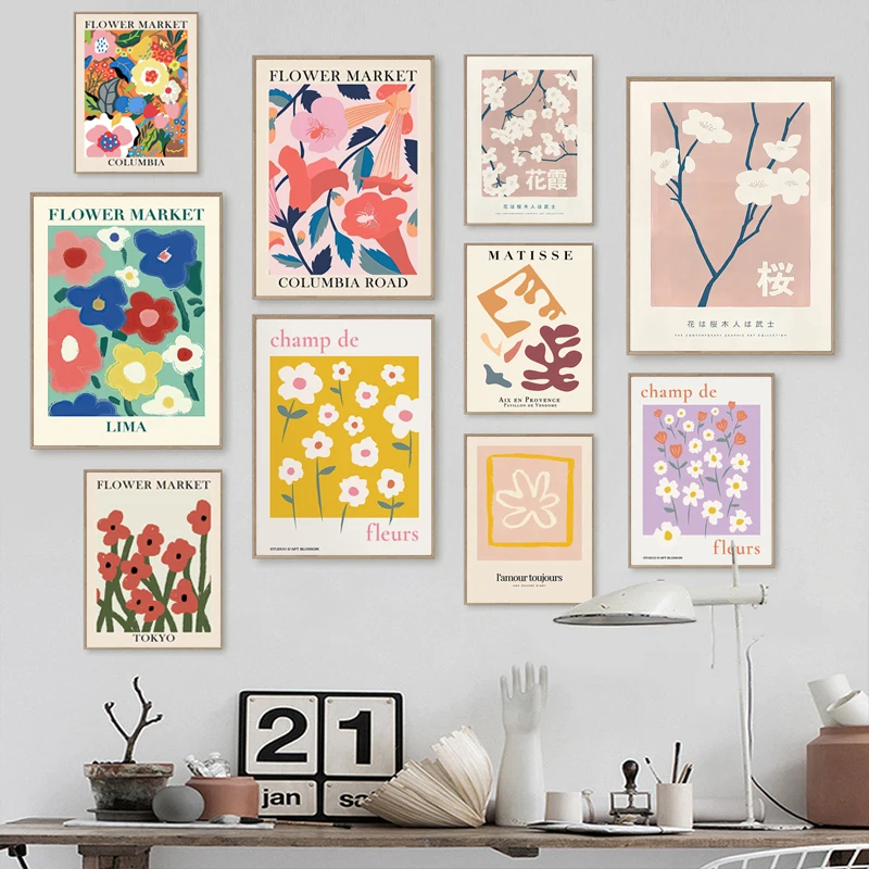 Abstract Colorful Flower Matisse Japan Wall Art Canvas Painting Nordic Posters and Prints Wall Pictures for Living Room Decor