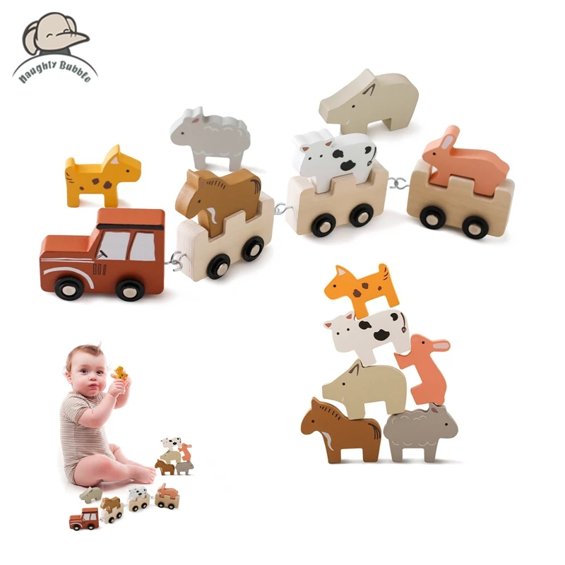 

Wooden Train Farm Toy Montessori Toys Baby Educational Toys Farm Animals Put Bu ilding Blocks Baby Room Decoration Baby's Gifts