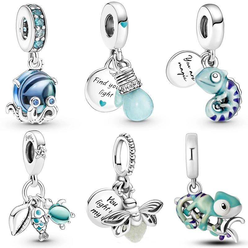 New in Silver Color Ocean Collection Charm Firefly Beads Fit Pandora Bracelet DIY Pendant Woman Jewelry 2024 Hot Sale