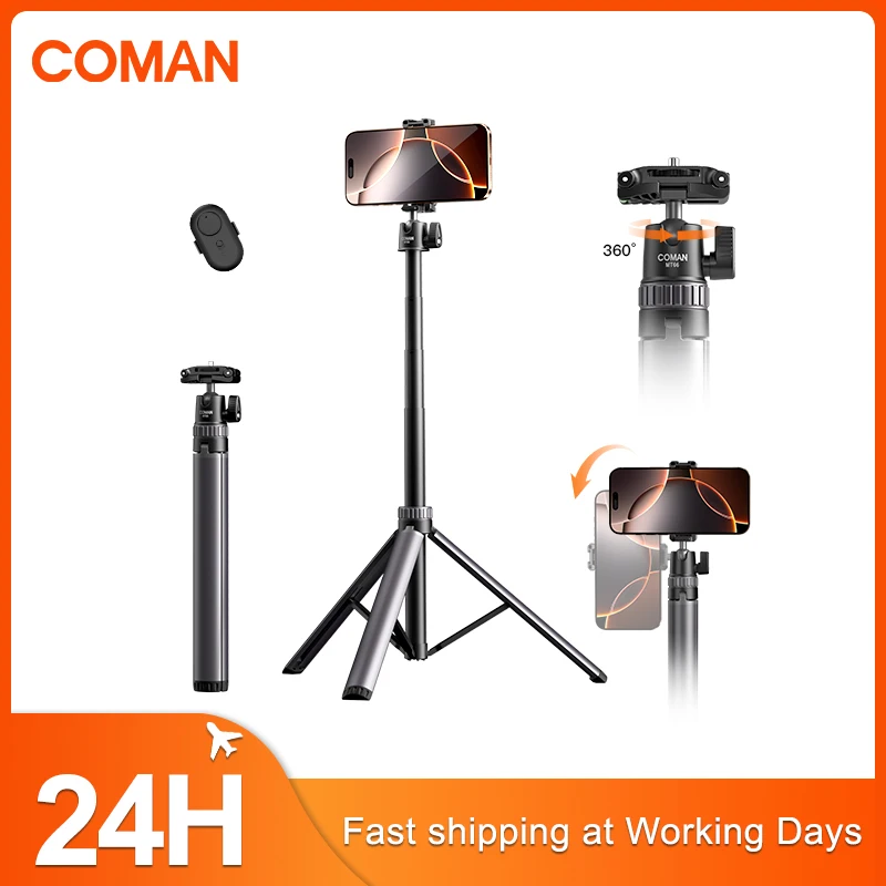 

COMAN MT-66 Portable Tripod For Camera Phone Action 1.85M Extendable Light Stand With Universal 1/4" Screw With Remote Control