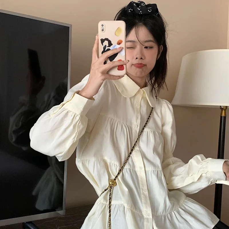 

Long Sleeve Shirts Womens Satin Ruffled Loose Fit Vacation Feminine Minimalist Romantic Beach Vacation Spring Outfit