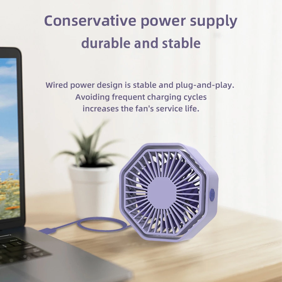 360° Adjustable Desktop Fan, Hexagon Design, 3 Speeds, Quiet Strong Airflow, USB Fan for Home Office Dorm Study Room image 3