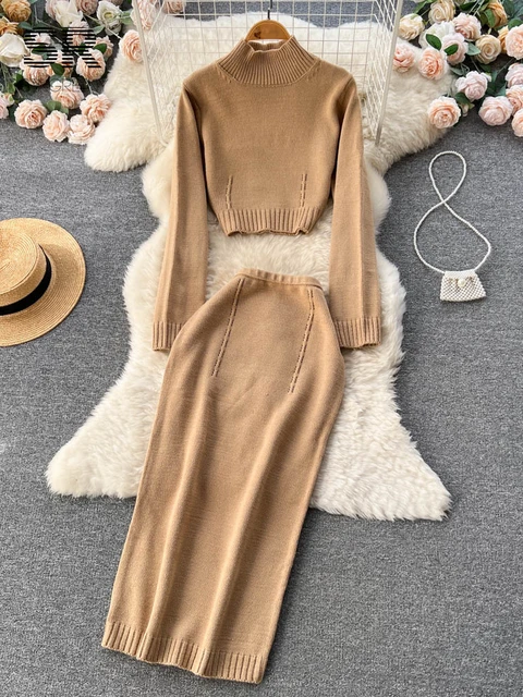 Sweater Suit Knit Two Piece Skirt Set Long Skirt Sweater Winter Casual Knit Women Aliexpress