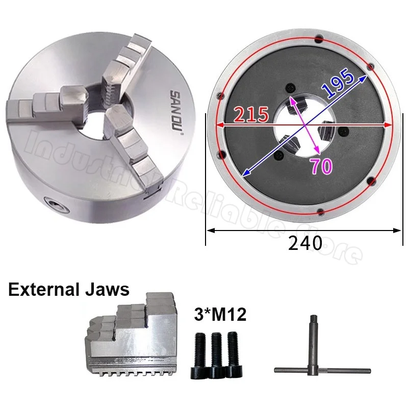 Sanou brand K11-240 3 Jaws Lathe Chuck Collet Lathe Chuck Self Centering 240mm 9.45 Inch Manual Chuck